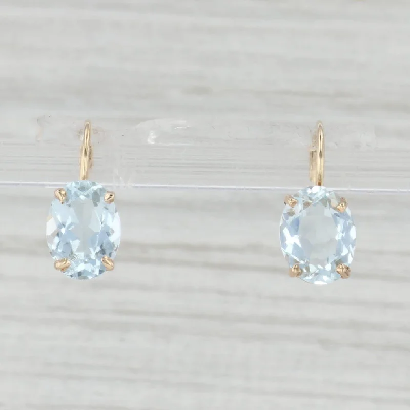 Gold Earrings with Pearls and Gems-3ctw Oval Solitaire Aquamarine Drop Earrings 14k Yellow Gold Leverbacks