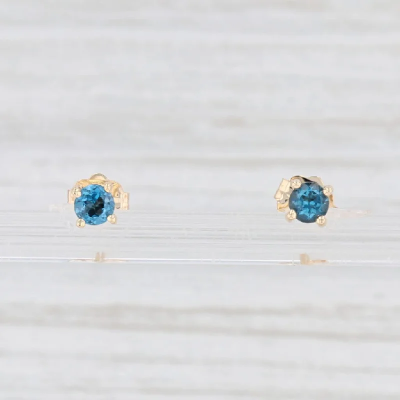 Classic Pearl Earrings for Brides-New 0.28ctw London Blue Topaz Stud Earrings 14k Yellow Gold Round Solitaires