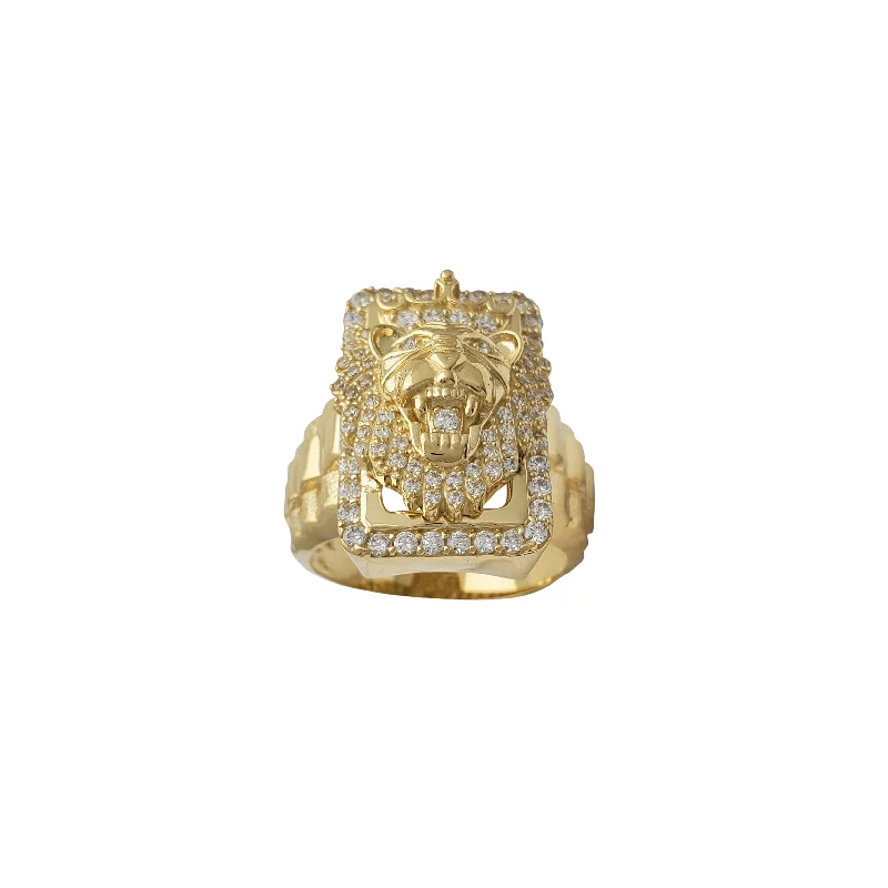 Classic Ruby Ring for Formal Occasions-Rectangle Frame King's Lion Head Men's Ring (14K)