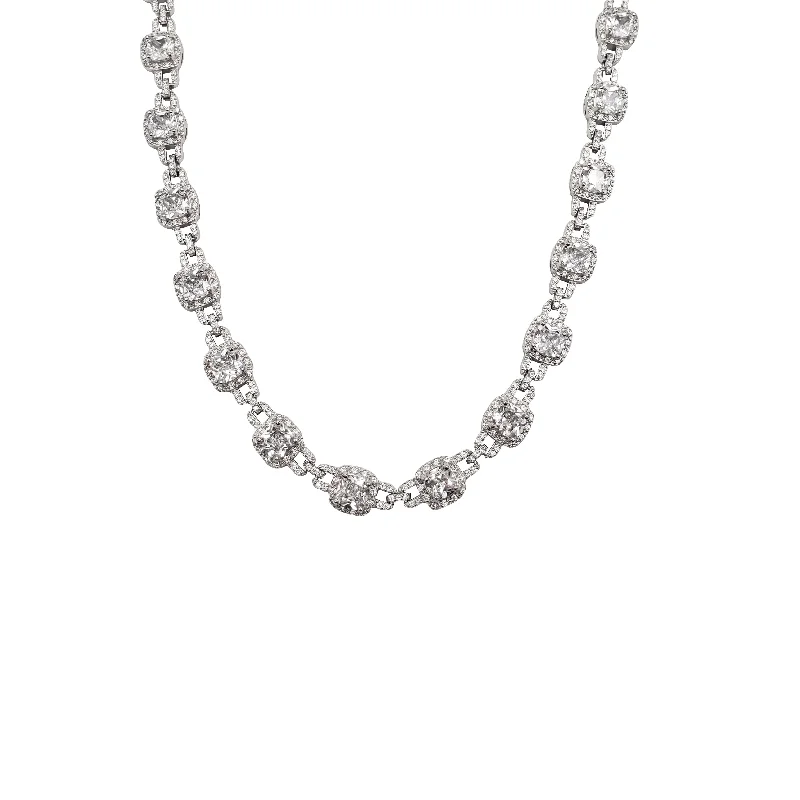 Simple Diamond Necklace for Bridesmaids-Cubic Zirconia Princess-Cut Fancy Chain (Silver)