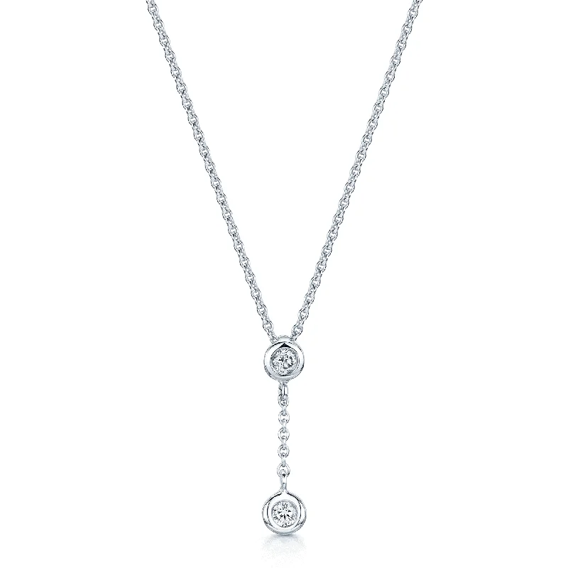 Custom Name Necklace with Birthstones-18ct White Gold Round Brilliant Cut Diamond Rubover Set With Chain Drop Pendant