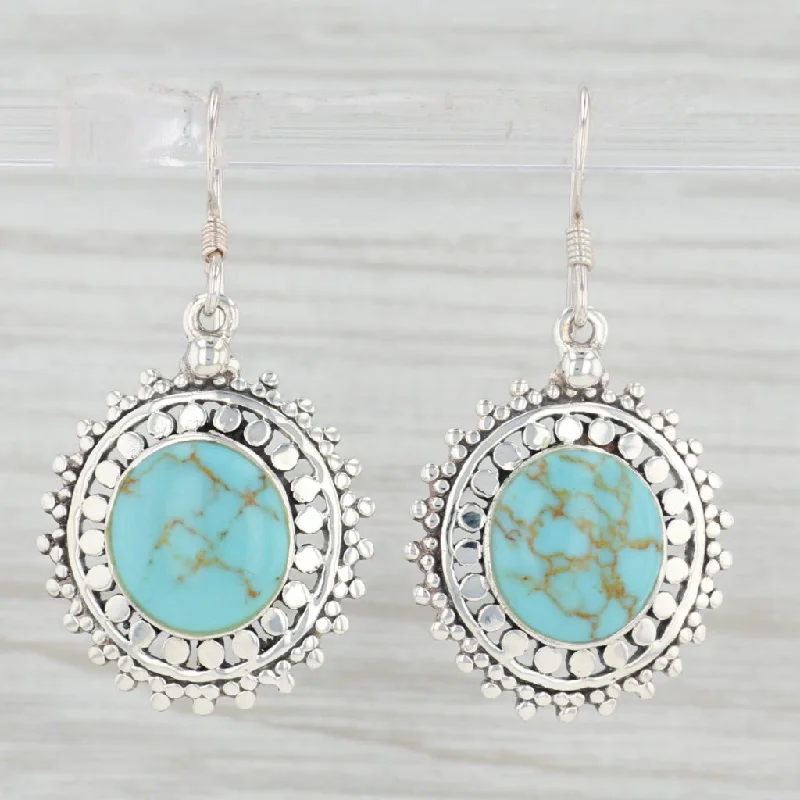 Crystal Drop Earrings for Evening-Turquoise Dangle Earrings Sterling Silver Hook Posts Round Cabochons Drops