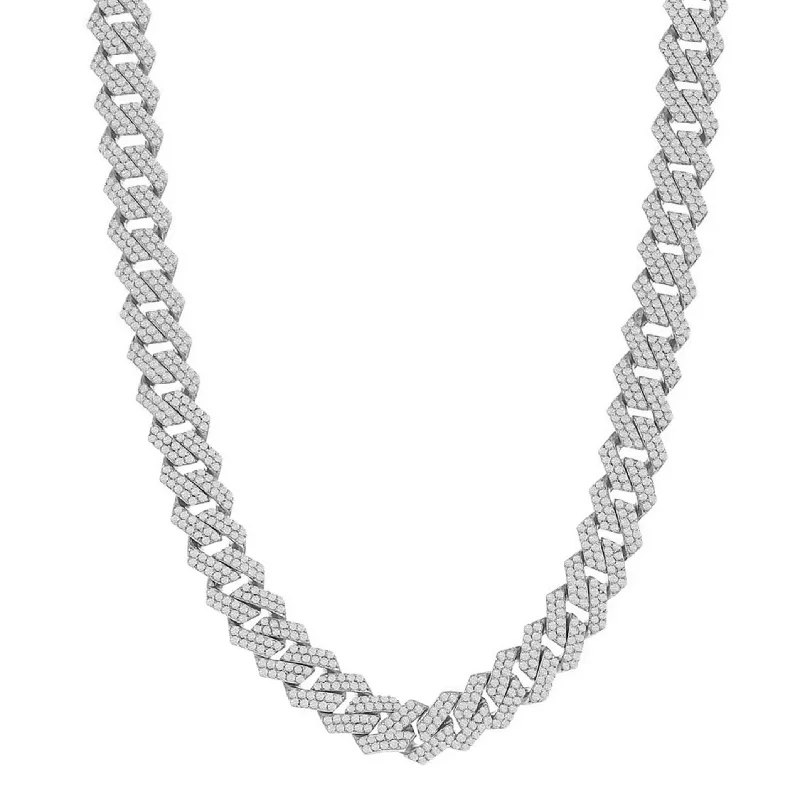 Trendy Chain Necklace with Multiple Pendants-Iced-Out Monaco Edge Chain (Silver)