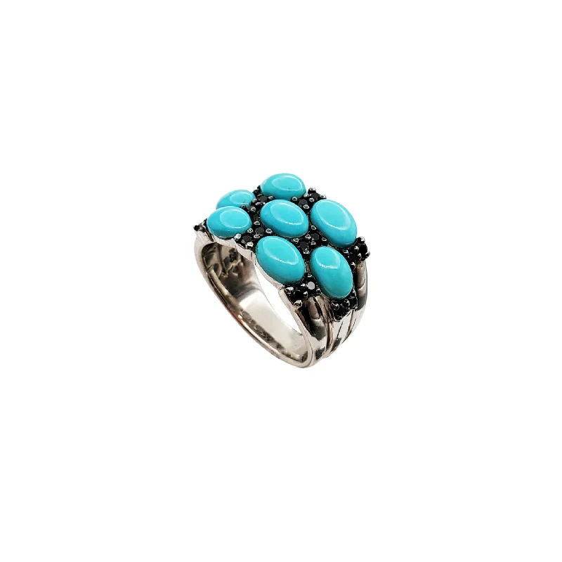 Classic Engagement Ring with Cushion Cut Gemstone-Turquoise Bridge CZ Ring (Silver)