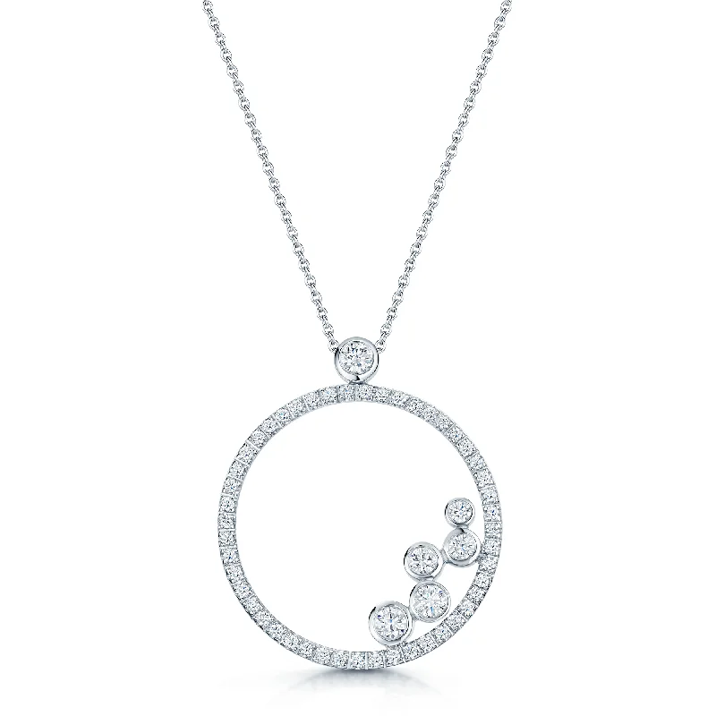 Elegant Choker Necklace with Diamond Accents-18ct White Gold Round Brilliant Cut Diamond Open Circle Pendant