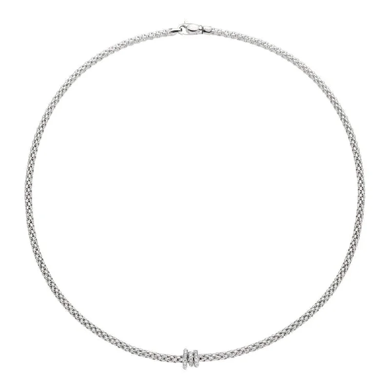 Long Silver Necklace with Small Charms-Prima 18ct White Gold Necklace With Three Diamond Set Rondels