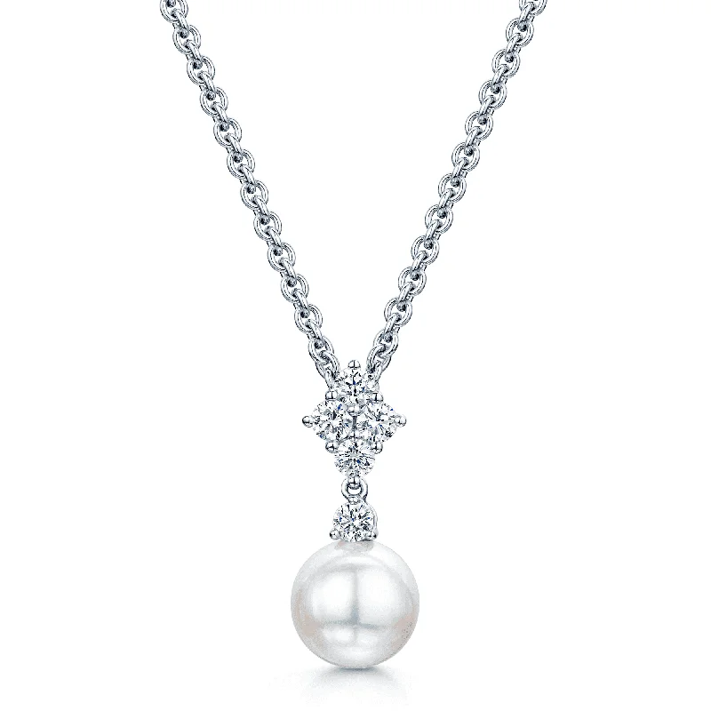 Custom Pearl Necklace with Initial Charm-18ct White Gold Akoya Pearl & Diamond Classic Elegance Pendant