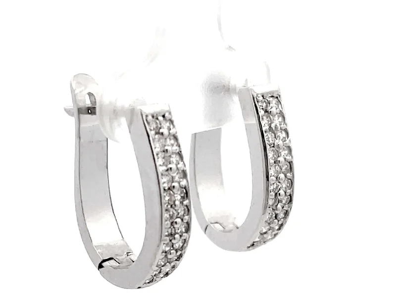 Long Gold Earrings for Formal Wear-Oval Hoop Diamond Earrings Solid 14K White Gold