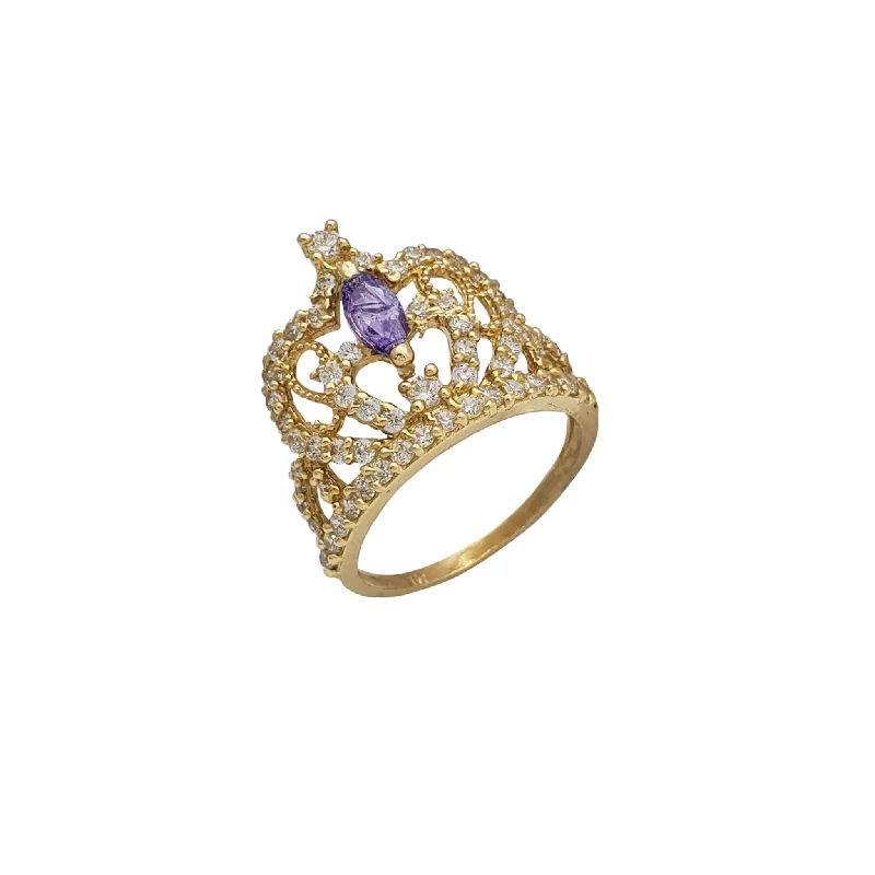 Custom Engagement Ring with Oval Diamond-Zirconia Purple Tiara Ring (14K)