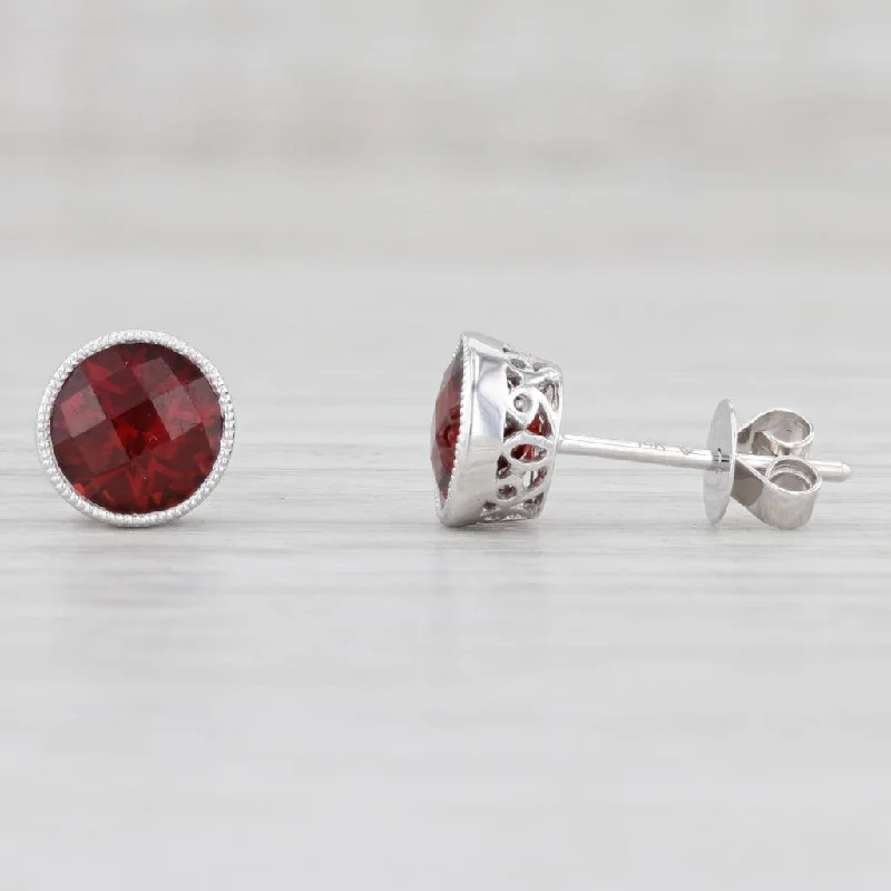 Classic Drop Earrings for Weddings-New 1.91ctw Garnet Solitaire Stud Earrings 14k White Gold January Birthstone