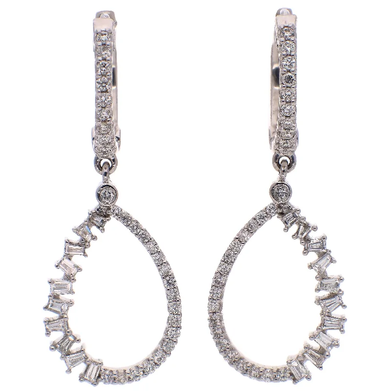 Long Crystal Earrings-14K White Gold Diamond Earrings