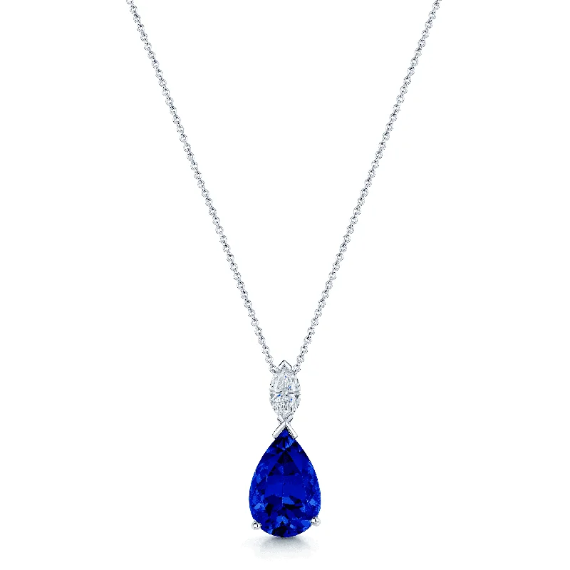 Custom Gold Name Necklace for Brides-18ct White Gold Marquise Diamond & Pear Shape Tanzanite Drop Pendant