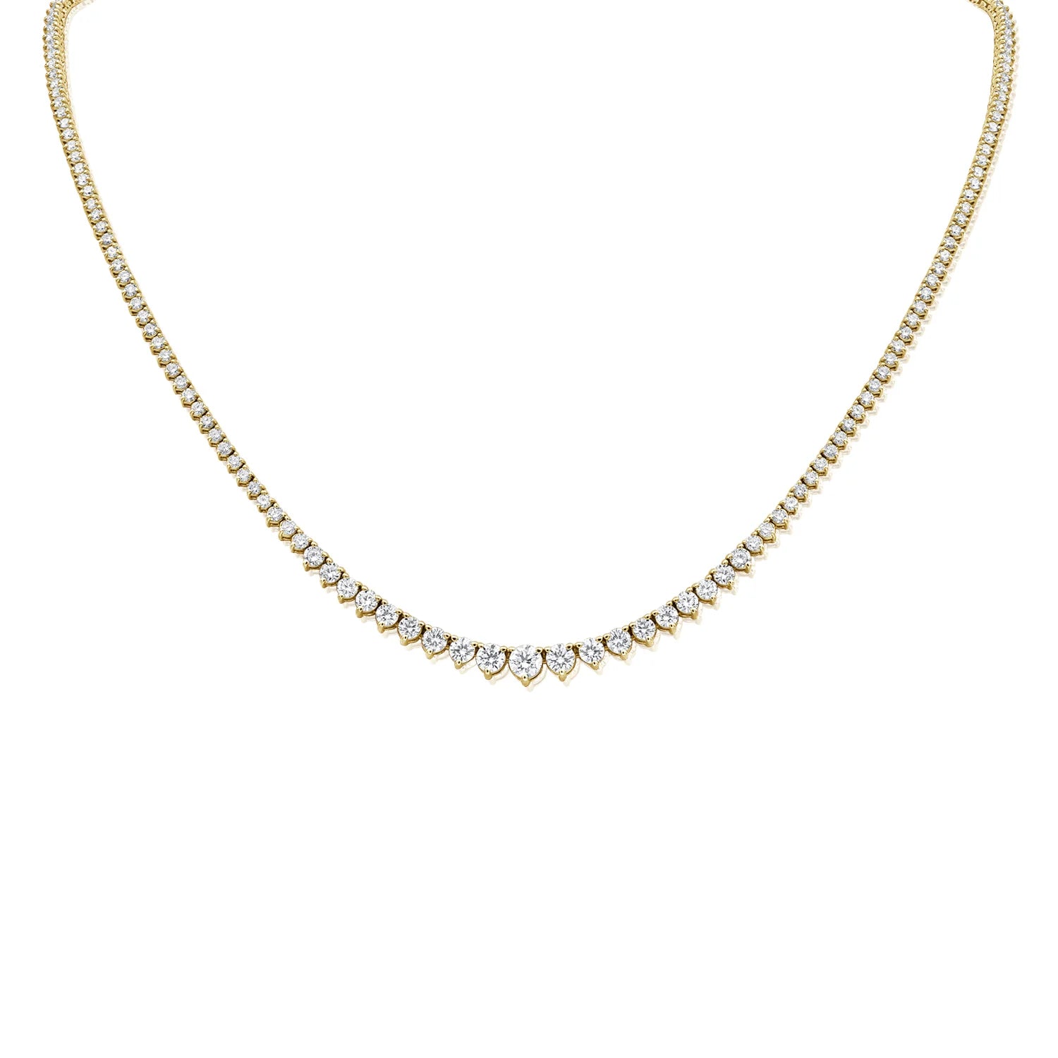 Long Silver Necklace with Diamond Pendant-Diamond Tennis Necklace (14K)