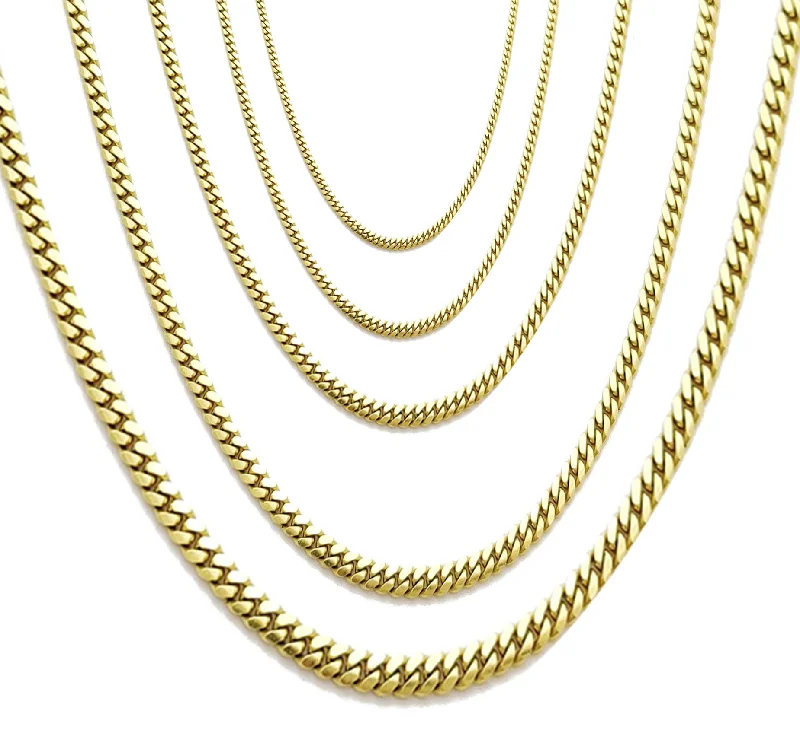 Gold and Diamond Necklace for Special Events-Solid Miami Cuban Chain (10K)