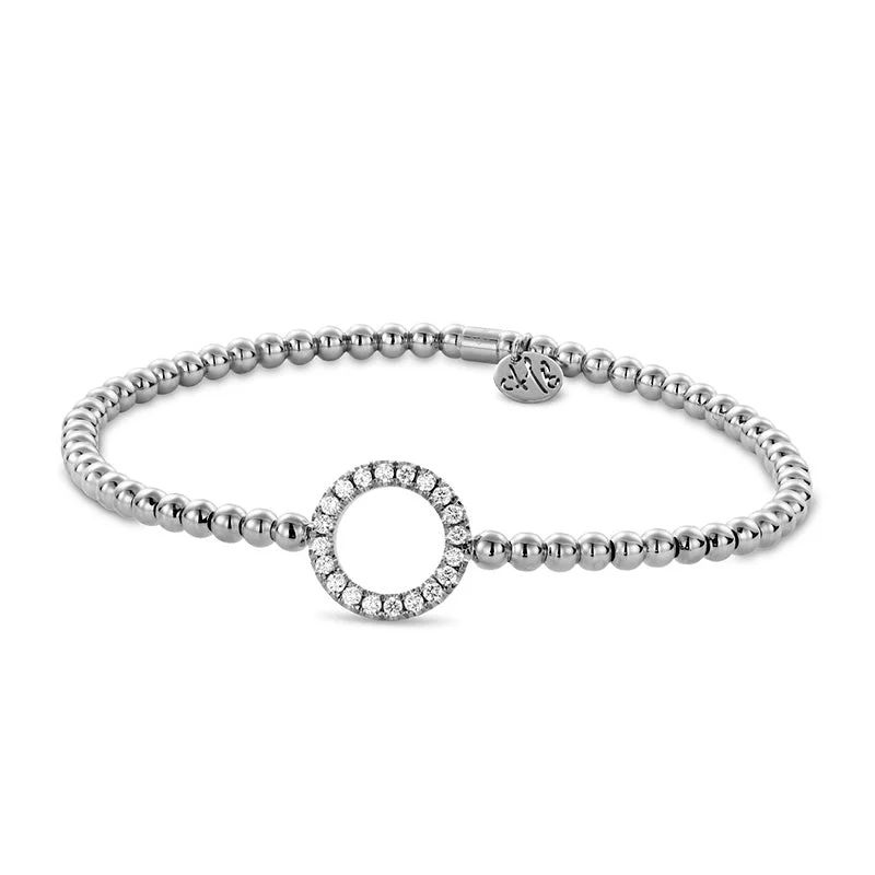 Trendy Gold Bracelet with Inspirational Charms-Diamond Circle Bracelet in White Gold by Hulchi Belluni