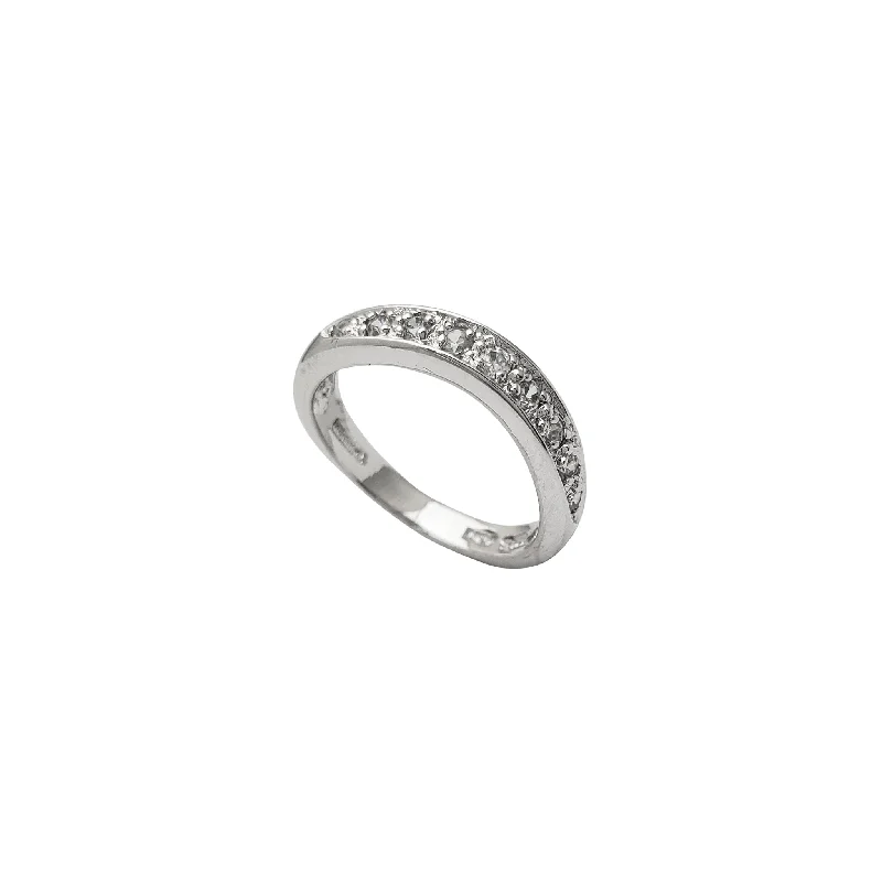 Simple Silver Ring with Custom Birthstone for Mom-Zirconia Curved Wedding Band Ring (Silver)