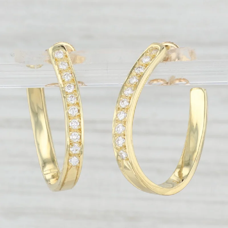 Dangle Earrings with Diamonds-0.30ctw Diamond Horseshoe Hoop Earrings 18k Yellow Gold Pierced Hoops