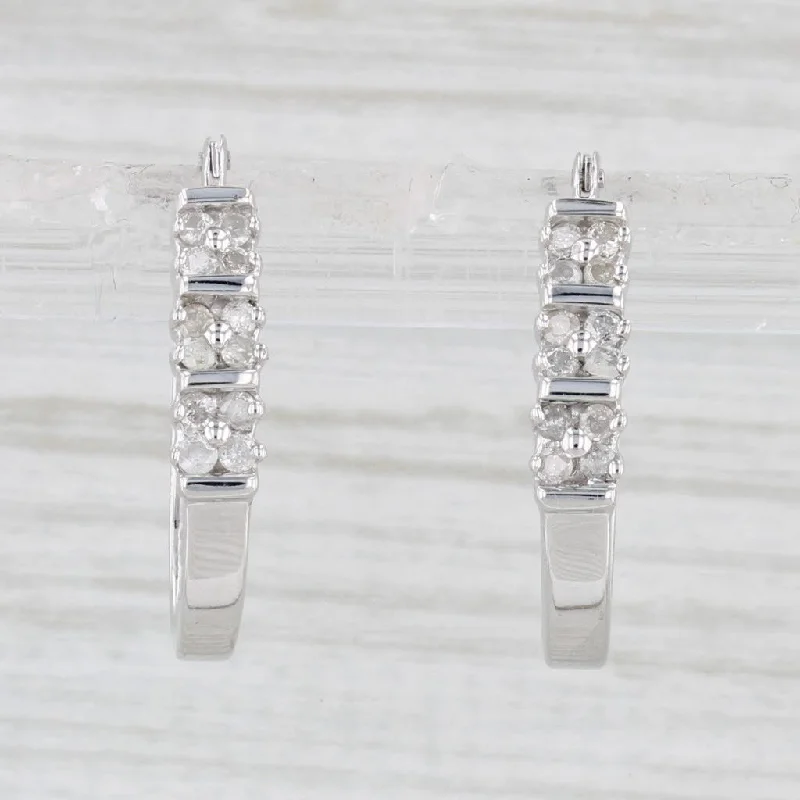 Dangle Earrings for Brides-0.20ctw Diamond Journey Oval Hoop Earrings 14k White Gold Snap Top Hoops