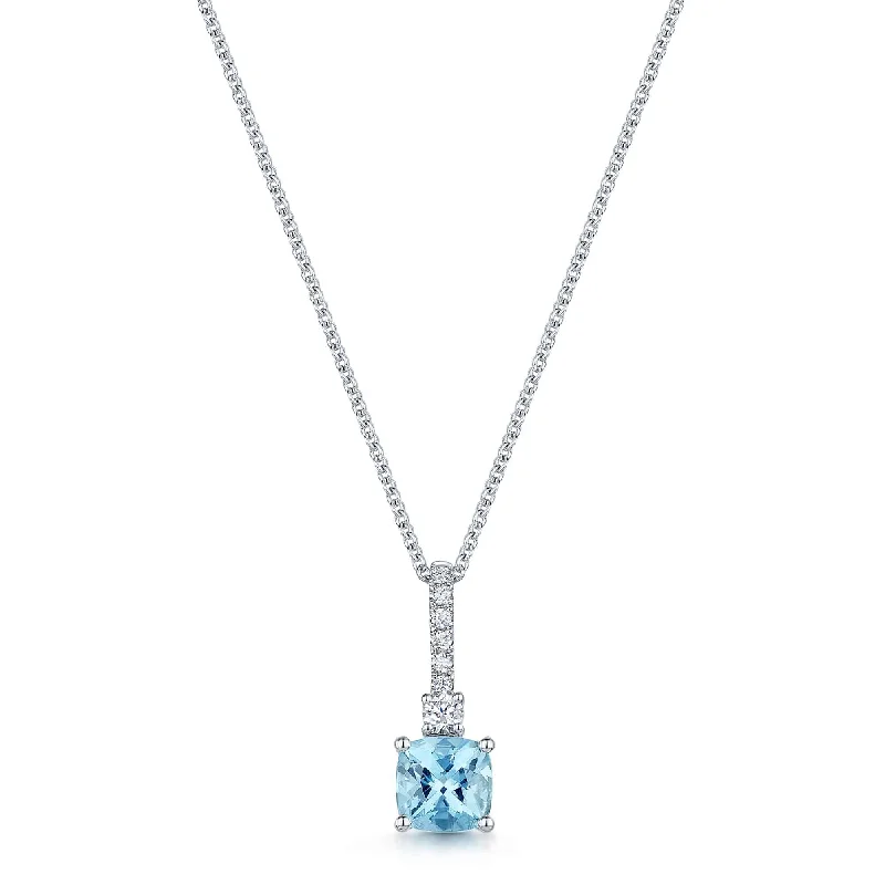 Minimalist Pearl Necklace with Gold Chain-18ct White Gold Aquamarine & Diamond Pendant