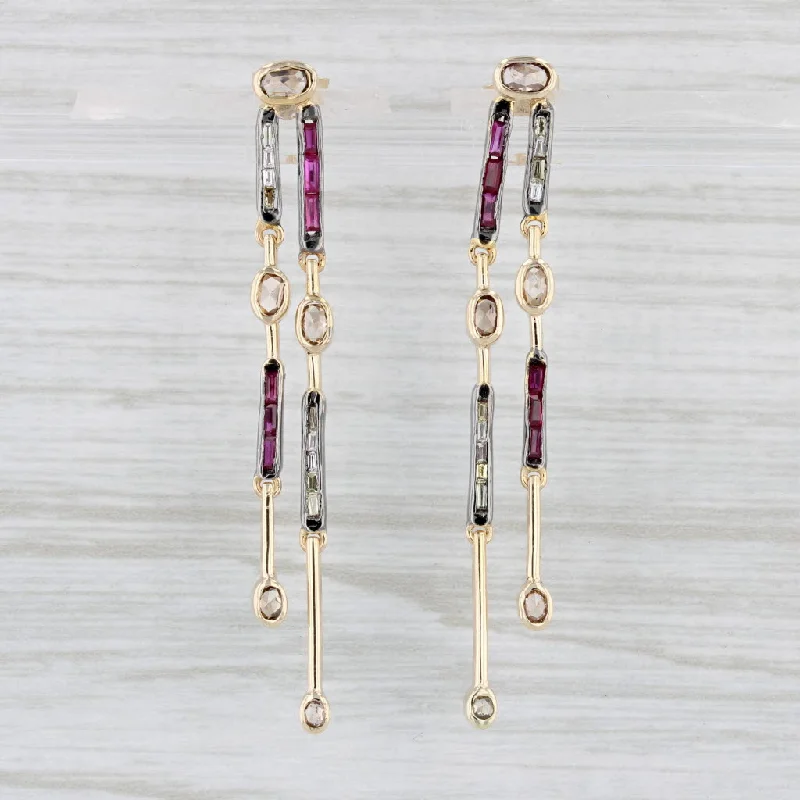 Trendy Long Earrings for Work-0.54ctw Diamond Ruby Dangle Earrings 14k Yellow & Oxidized Gold