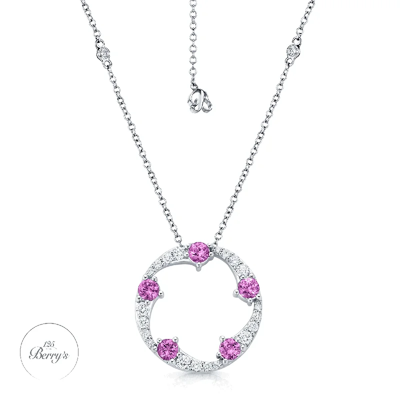 Personalized Name Necklace for Special Gifts-OPEIA Collection 18ct White Gold Pink Sapphire And Diamond Fancy Large Circle Pendant With Chain