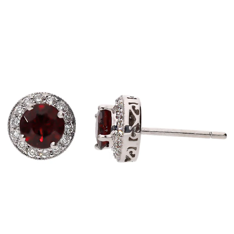 Crystal Enamel Earrings-18K White Gold Round Ruby and Diamond Halo Earrings