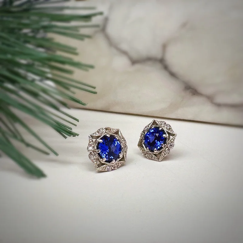 Simple Gold Earrings for Casual Wear-Bostonian Lila Earrings Chatham Sapphire