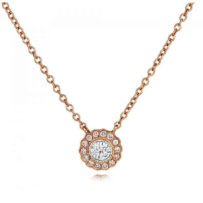 Classic Pearl Necklace for Weddings and Events-18ct Rose Gold Vintage Style Diamond Cluster Pendant