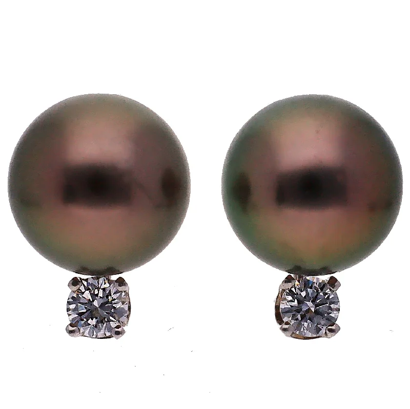 Casual Pearl Earrings-14K White Gold Tahitian Pearl and Diamond Earrings