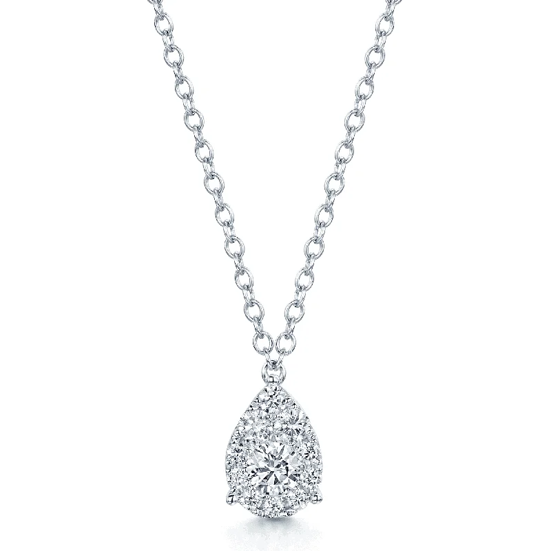 Personalized Necklace with Love Charm-18ct White Gold Pear Shape Diamond Necklace