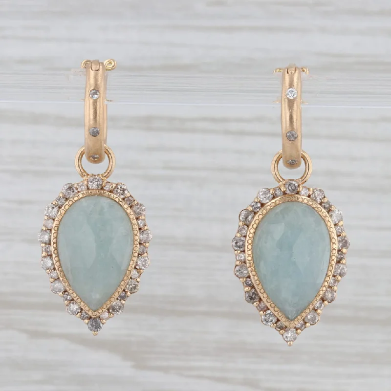 Sparkling Gold Earrings-New Nina Nguyen Aquamarine Diamond Teardrop Hoop Earrings 18k Yellow Gold