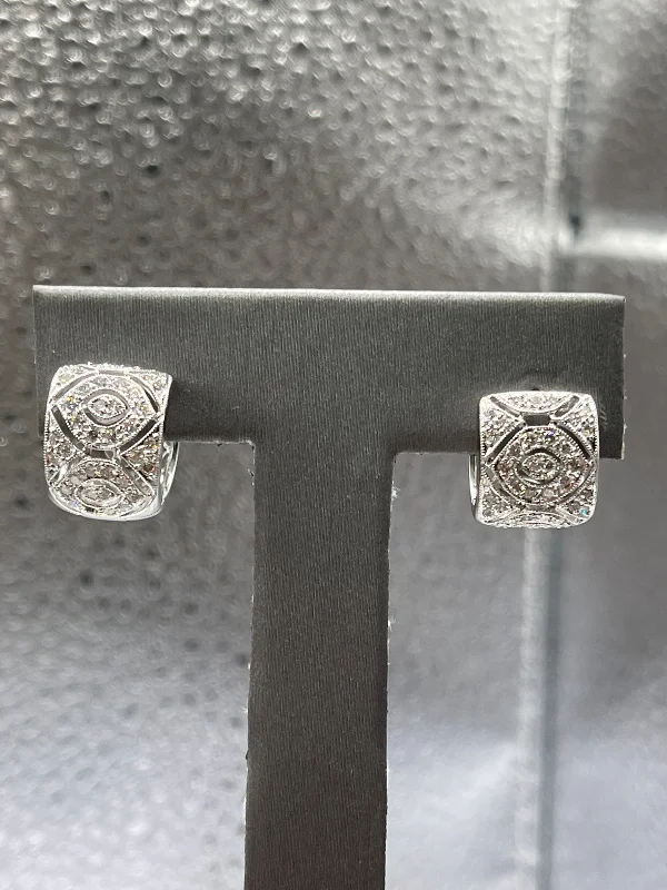 Floral Stud Earrings for Women-14 Karat White Gold Diamond Filigree Cuff Earrings