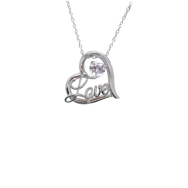 Customizable Necklace with Birthstone Charms-Cubic Zirconia Love Heart-Shaped Necklace (Silver)