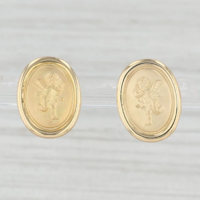 Simple Gold Earrings for Casual Wear-Cupid Cherub Stud Earrings 18k Yellow Gold Figural Guardian Angel Love Gift