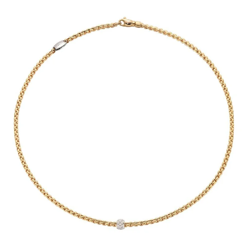 Gold and Diamond Necklace for Special Events-Eka 18ct Yellow Gold Slim Collarette With White Gold Diamond Set Rondel