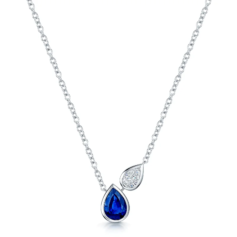 Bohemian Feather Necklace with Crystals-18ct White Gold Pear Cut Sapphire And Diamond Rub Over Set Pendant