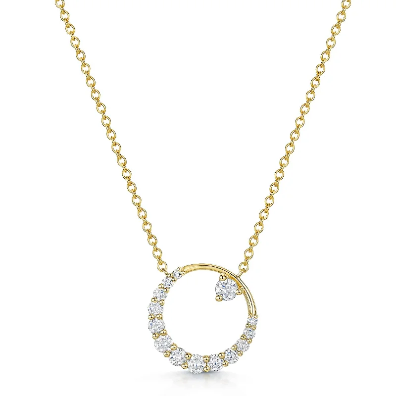 Elegant Crystal Pendant Necklace for Evening Wear-18ct Yellow Gold Diamond Open Circle Pendant