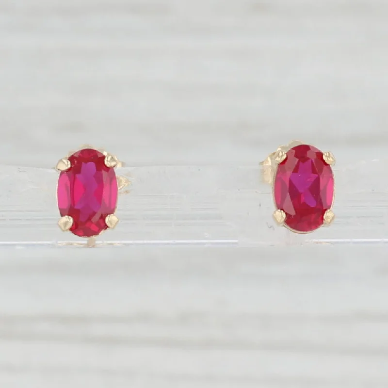 Multi-Color Gemstone Earrings-1.10ctw Lab Created Ruby Stud Earrings 14k Yellow Gold July Birthstone