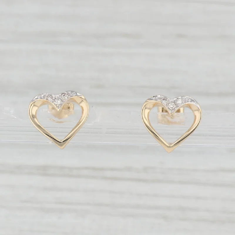 Sparkling Gold Earrings-Diamond Small Open Heart Stud Earrings 14k Yellow Gold