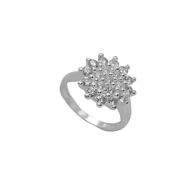 Simple Silver Band Ring with Diamond Accent-Icy Blossom Flower Ring (Silver)