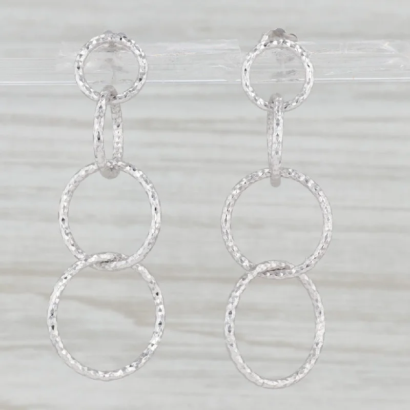 Simple Silver Hoop Earrings-Dangling Circles Earrings 14k White Gold Pierced Drops Italian