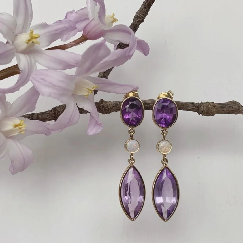 Bridal Earrings with Crystals-Gemdrops - Amethyst & Opal