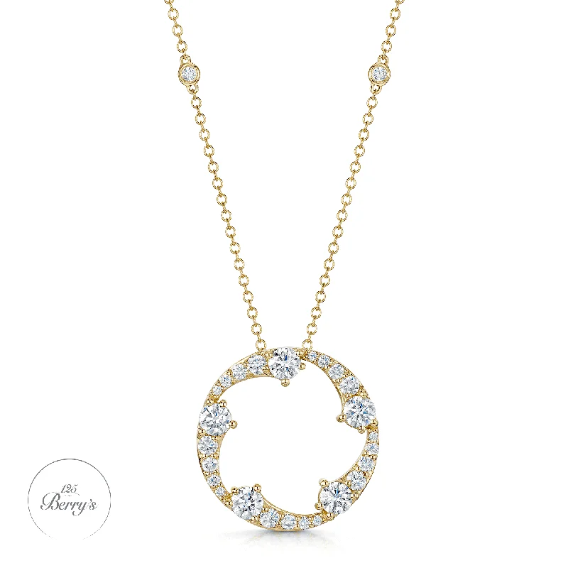 Custom Name Necklace with Birthstones-OPEIA Collection 18ct Yellow Gold Diamond Fancy Large Circle Pendant With Chain