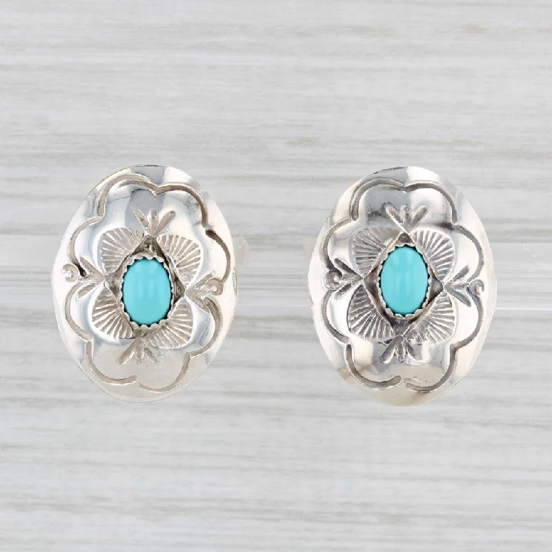 Wedding Earrings with Pearls and Diamonds-Native American Turquoise Flower Stud Earrings Sterling Silver Signed Vintage