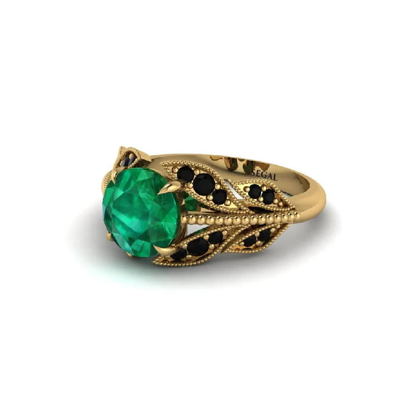 Personalized Men’s Ring with Engraved Design-Emerald Majestic Leaf Gold Engagement Ring - Makenna No. 34