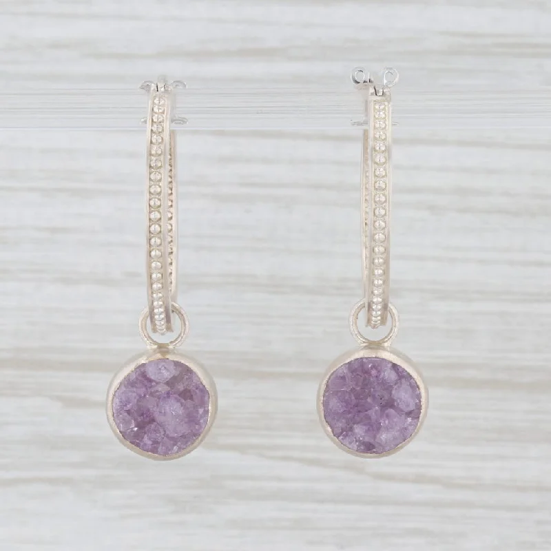 Bright Colored Earrings for Women-New Nina Nguyen Hoops with Charms Earrings Sterling Silver Druzy Amethyst