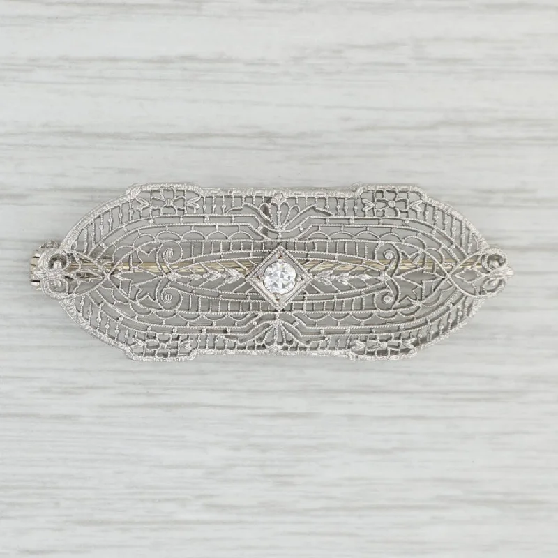 Silver Brooch For Casual Outfits-Antique Filigree 0.15ct VS2 Diamond Brooch Pendant 14k Gold Platinum Ornate Pin