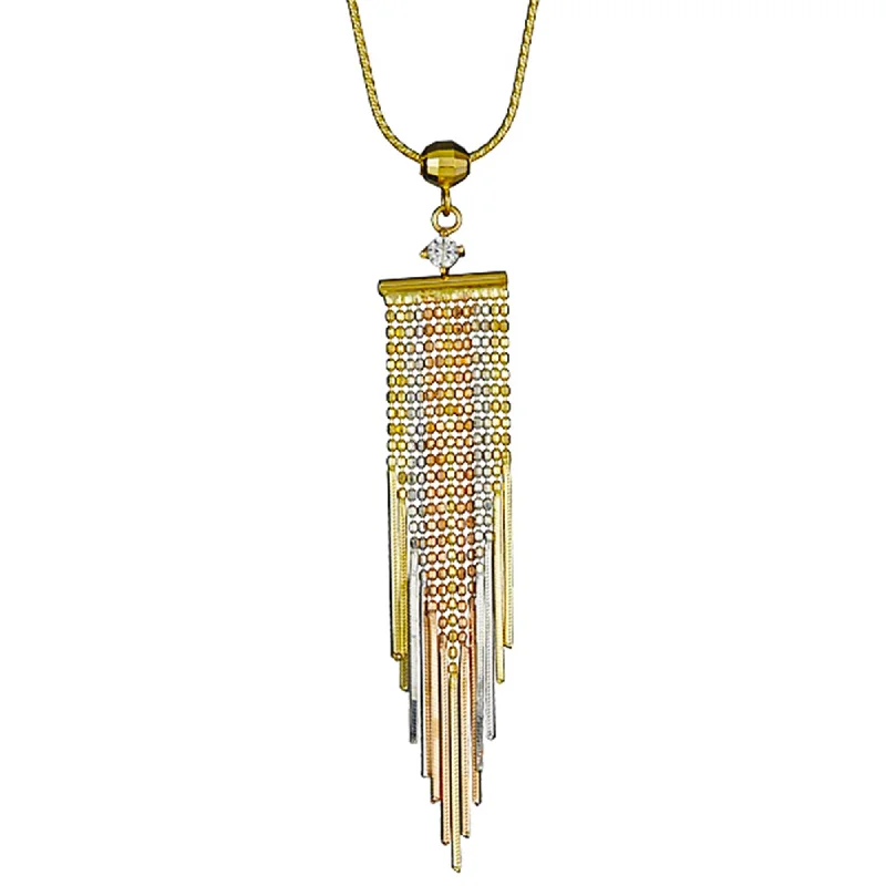 Custom Diamond Pendant Necklace for Brides-Tricolor Beaded Dangling Banner Charm Necklace (14K)