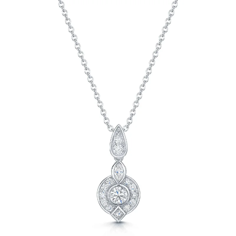 Customizable Heart Necklace for Valentine’s Day-18ct White Gold Vintage Style Diamond Pendant