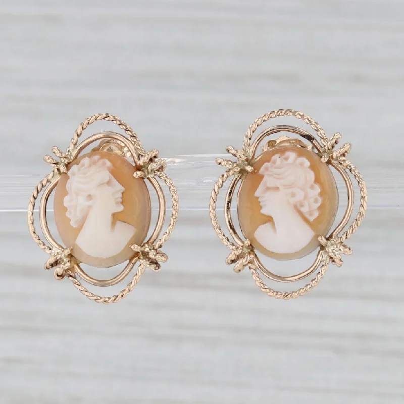 Simple Silver Earrings for Special Occasions-Cameo Stud Earrings14k Yellow Gold Carved Shell Figural Vintage